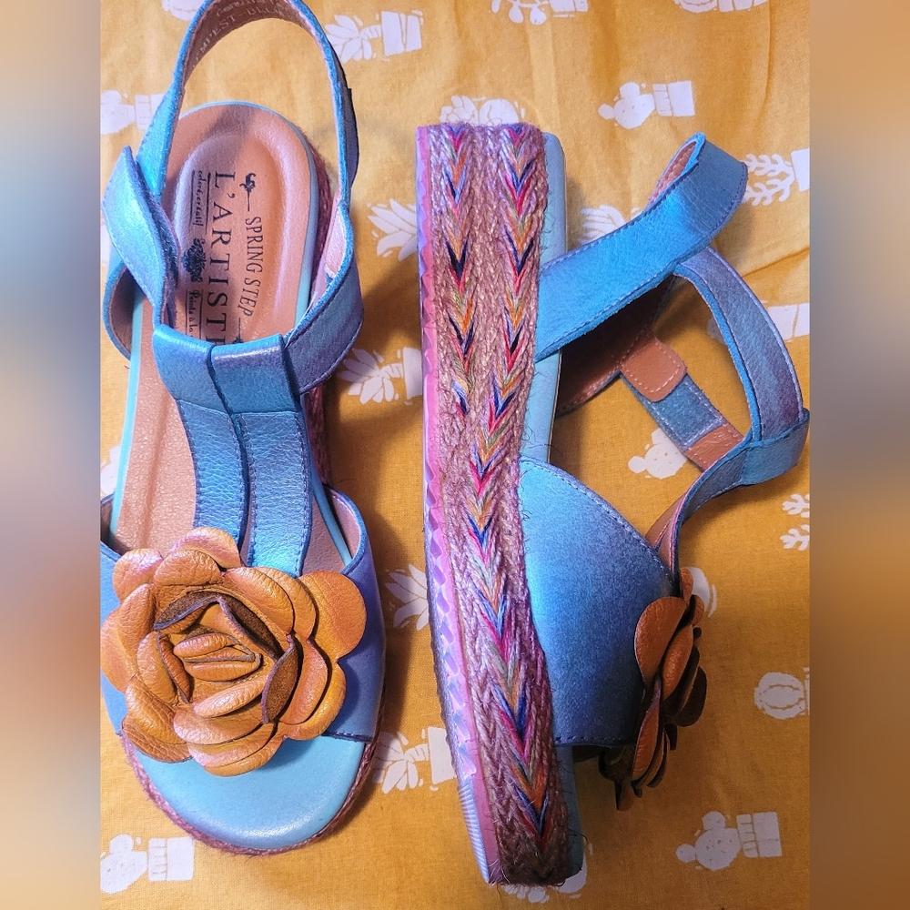 Spring Step L'Artiste Blue and Brown Sandals Size 38=7.5 (68) - Picture 3 of 15
